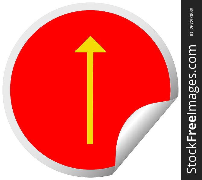 circular peeling sticker cartoon of a long arrow symbol