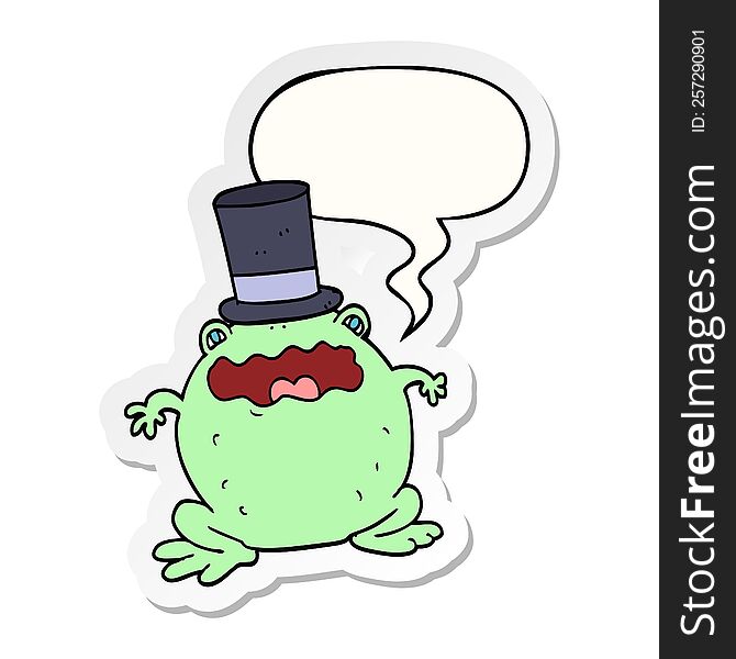 cartoon toad wearing top hat with speech bubble sticker