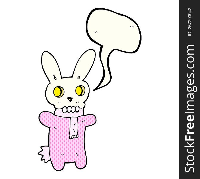 freehand drawn comic book speech bubble cartoon spooky skull rabbit