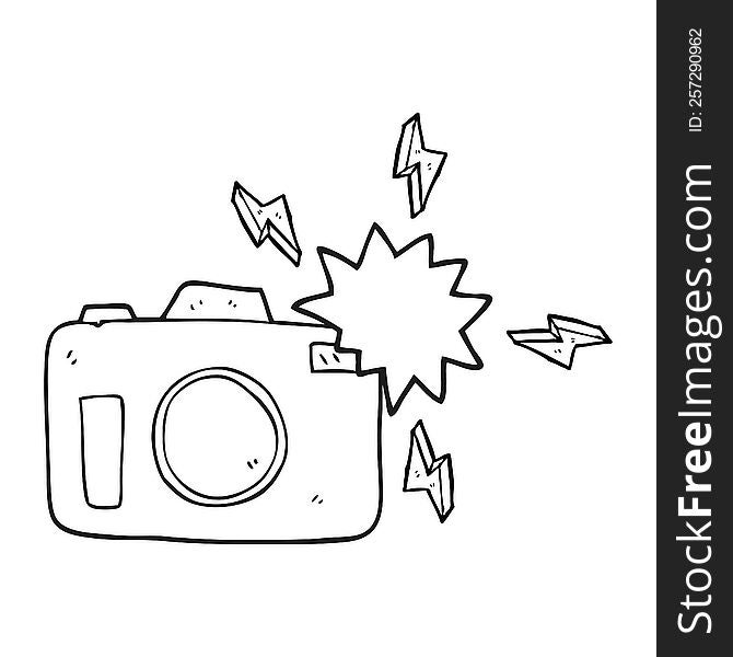 freehand drawn black and white cartoon flashing camera