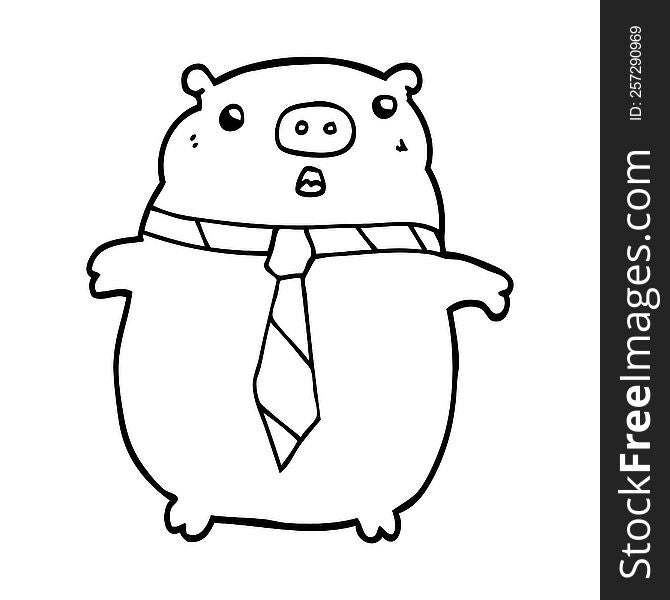 Cartoon Pig Wearing Office Tie