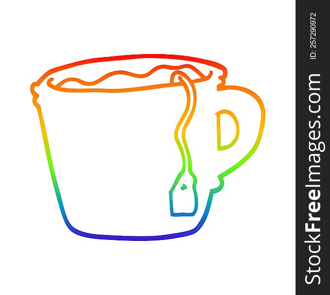 Rainbow Gradient Line Drawing Cartoon Hot Cup Of Tea