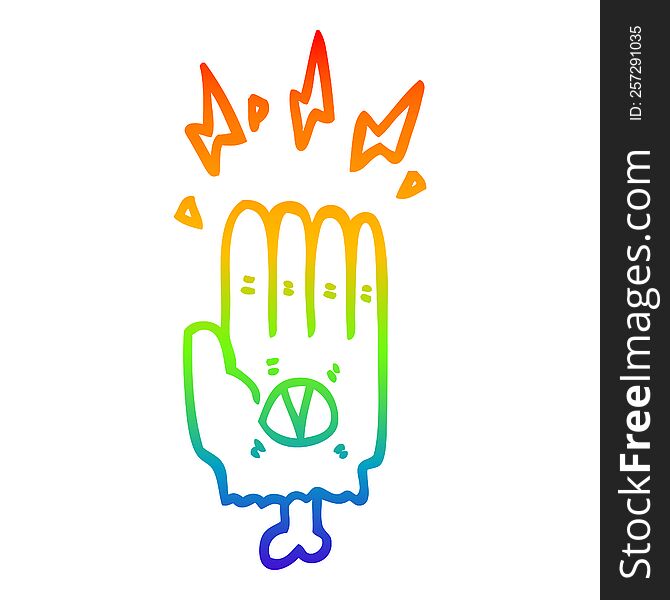 rainbow gradient line drawing of a spooky halloween zombie hand