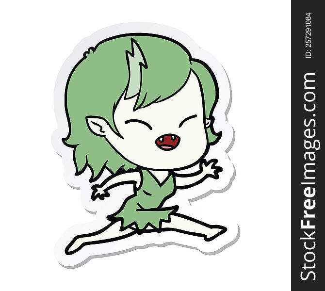 sticker of a cartoon laughing vampire girl running