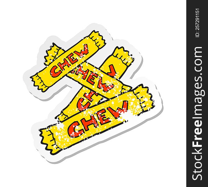 retro distressed sticker of a cartoon chew candy