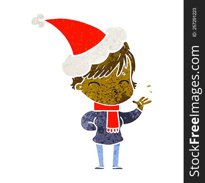 Retro Cartoon Of A Woman Thinking Wearing Santa Hat