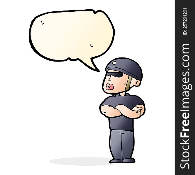 Cartoon Security Guard With Speech Bubble