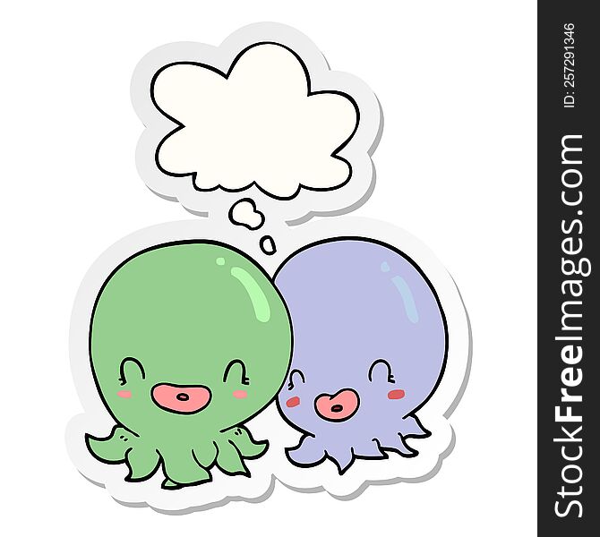 Two Cartoon Octopi  And Thought Bubble As A Printed Sticker