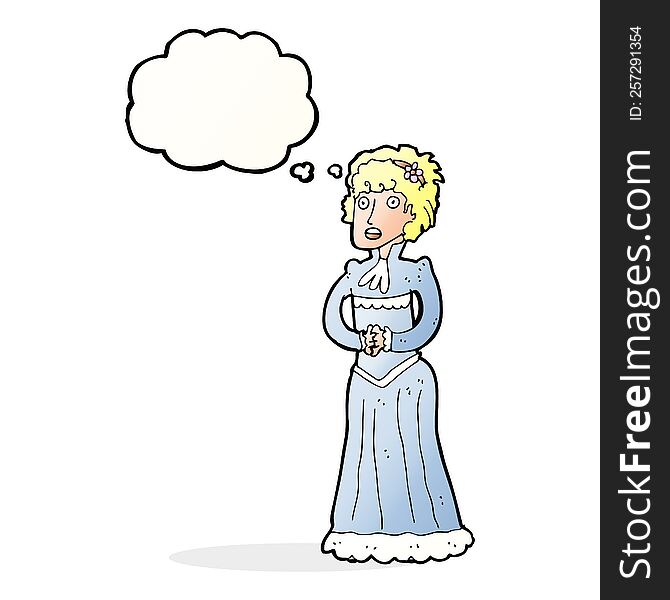 cartoon shocked victorian woman with thought bubble