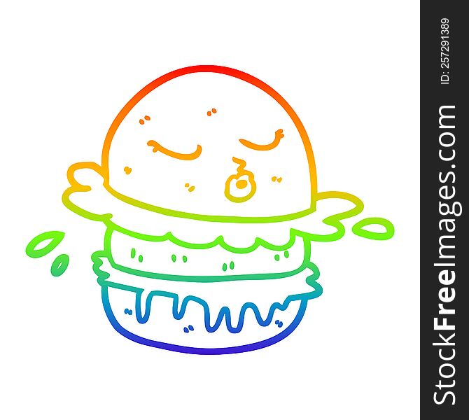 rainbow gradient line drawing of a cartoon fast food burger