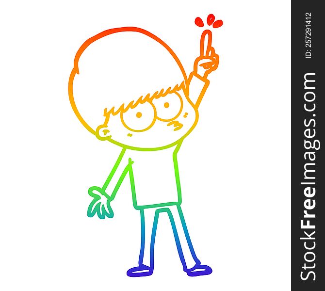 Rainbow Gradient Line Drawing Nervous Cartoon Boy With Idea