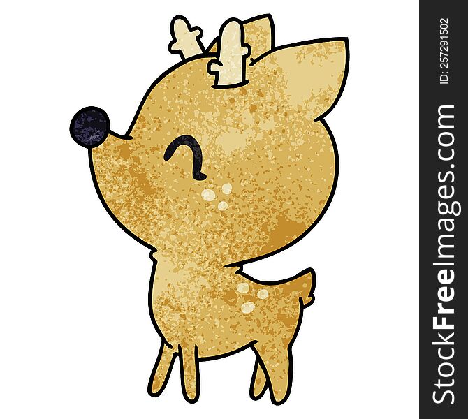 textured cartoon illustration of  kawaii cute deer. textured cartoon illustration of  kawaii cute deer