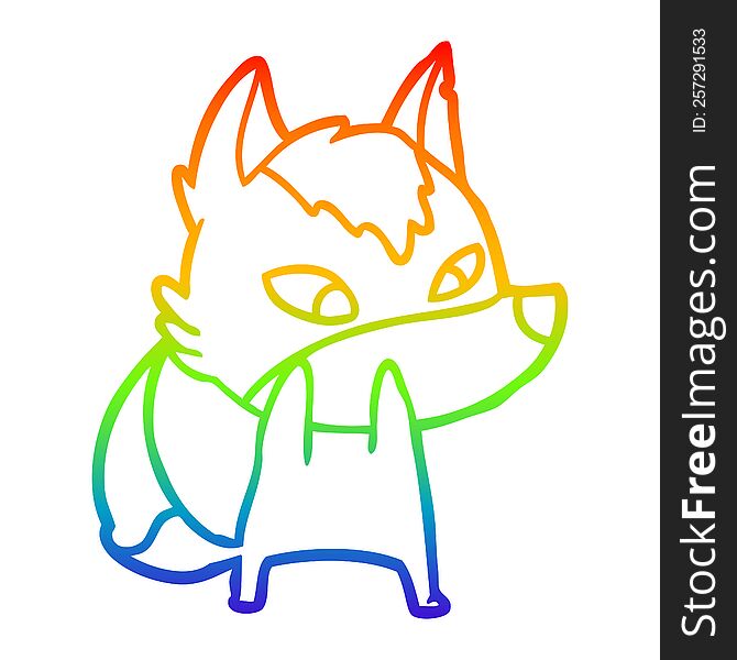 Rainbow Gradient Line Drawing Shy Cartoon Wolf