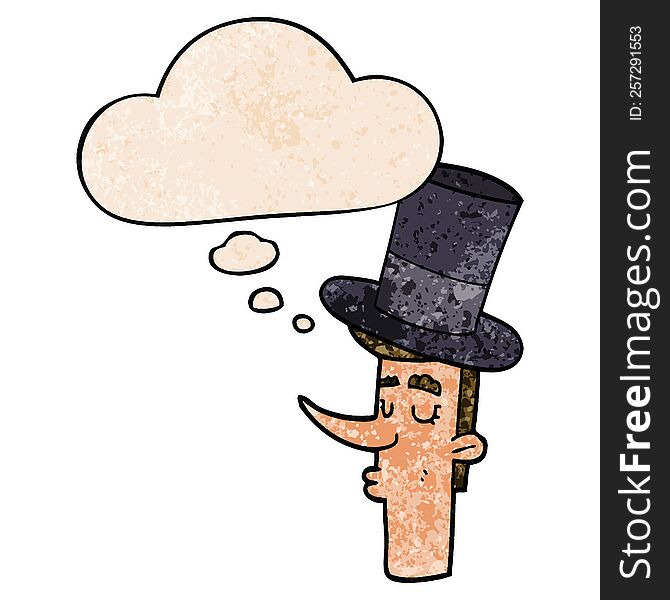 cartoon man wearing top hat with thought bubble in grunge texture style. cartoon man wearing top hat with thought bubble in grunge texture style