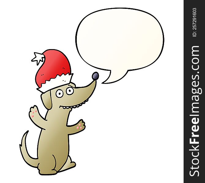 cute christmas cartoon dog with speech bubble in smooth gradient style