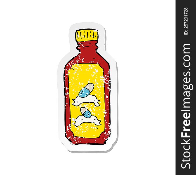 retro distressed sticker of a cartoon old bottle of pills