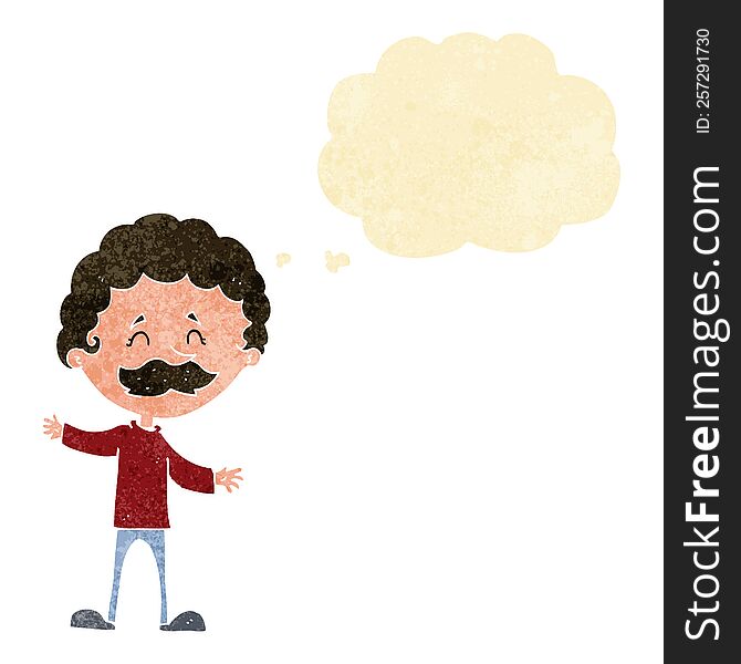 Cartoon Happy Man With Mustache With Thought Bubble