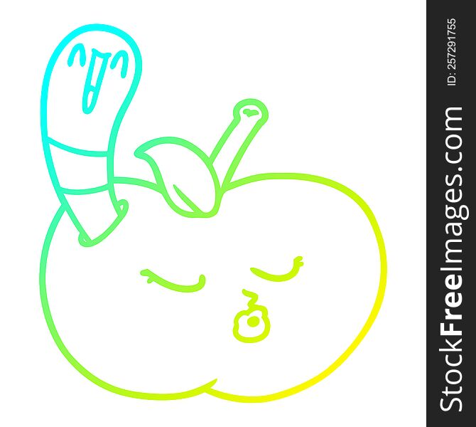 cold gradient line drawing of a cartoon worm in apple