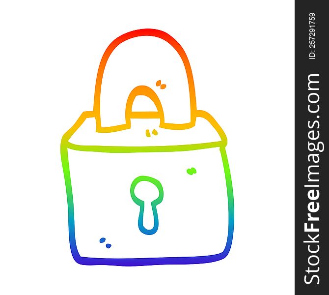 rainbow gradient line drawing cartoon padlock