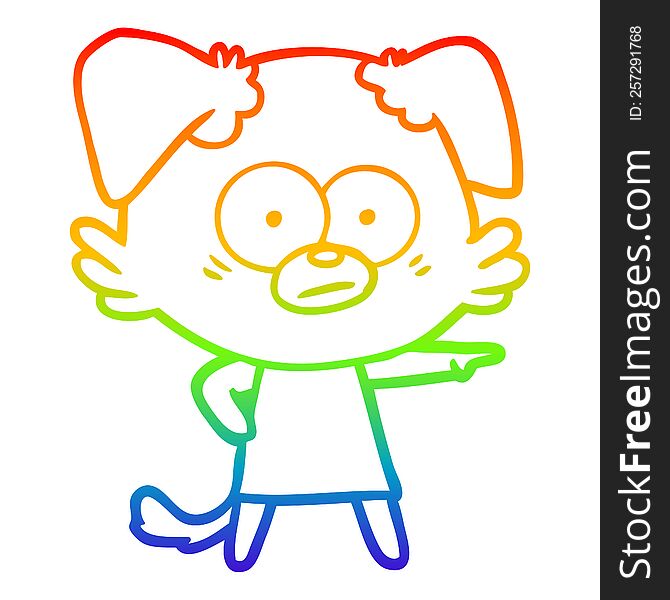 Rainbow Gradient Line Drawing Nervous Cartoon Dog In Dress Pointing