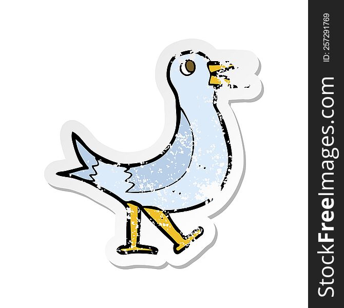 retro distressed sticker of a cartoon walking bird