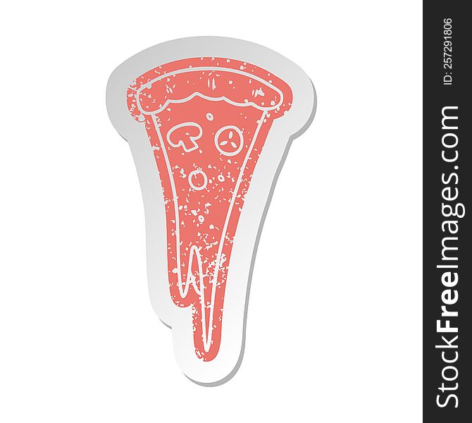 Distressed Old Sticker Of A Slice Of Pizza