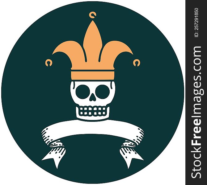 Icon With Banner Of A Skull Jester