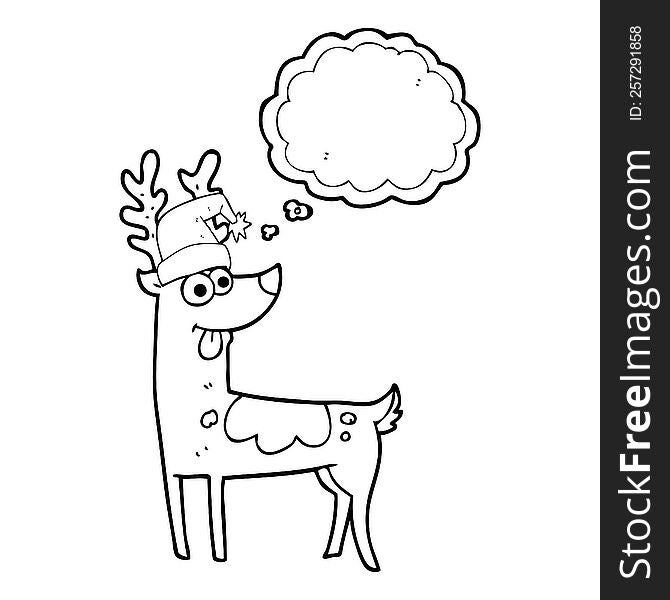 freehand drawn thought bubble cartoon crazy reindeer