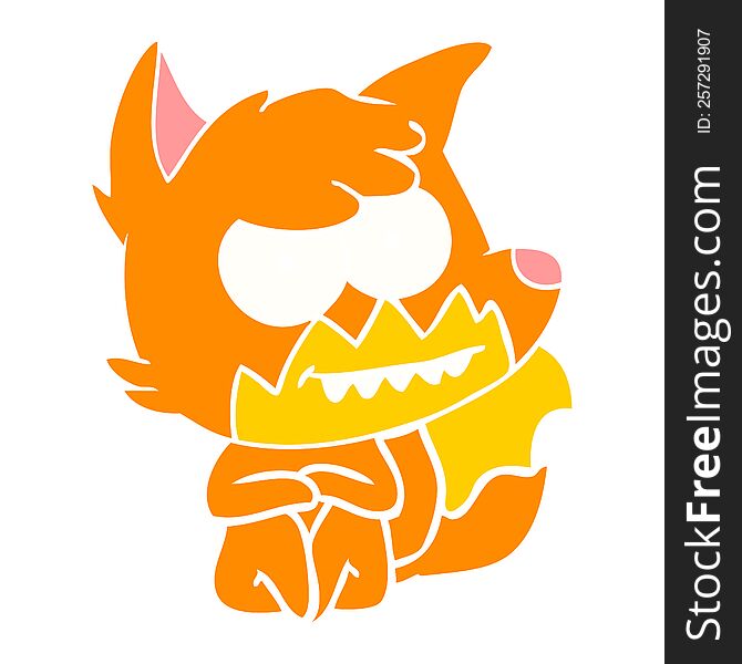flat color style cartoon grinning fox sitting