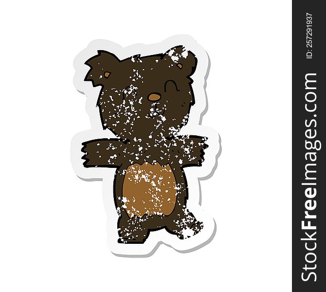 Retro Distressed Sticker Of A Cartoon Cute Black Bear Cub
