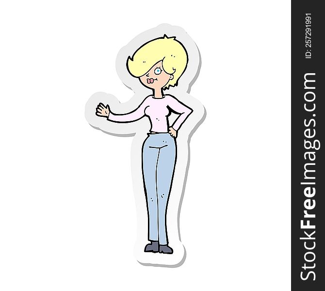 sticker of a cartoon woman waving