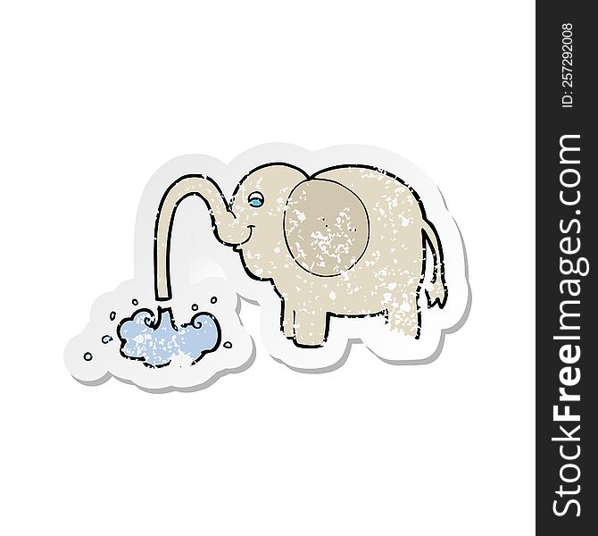 Retro Distressed Sticker Of A Cartoon Elephant Squirting Water