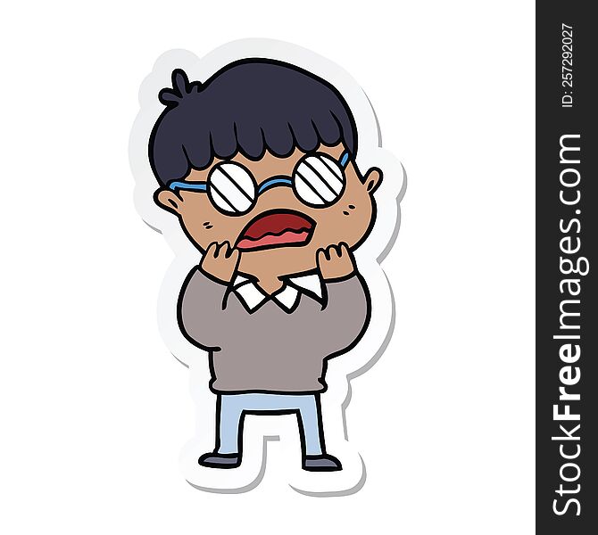 Sticker Of A Cartoon Shocked Boy Wearing Spectacles