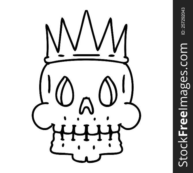 line doodle of a spooky skull wearing a crown. line doodle of a spooky skull wearing a crown