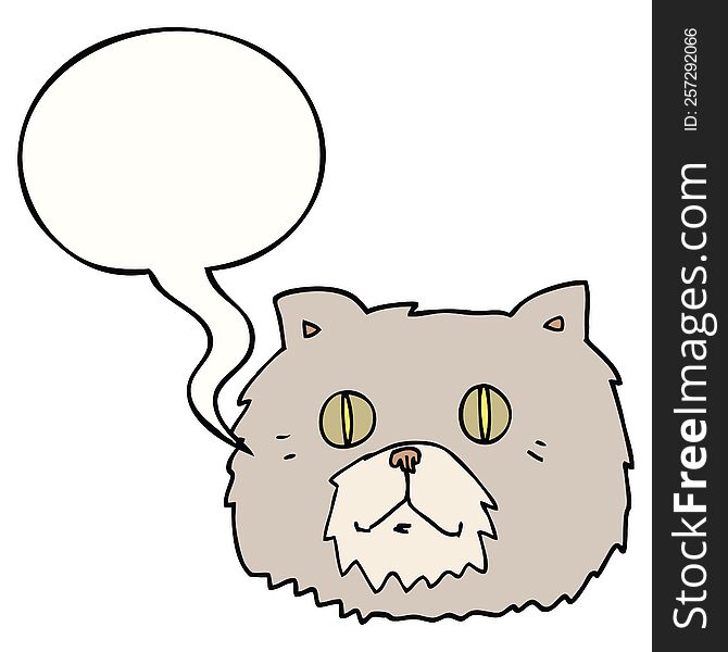 cartoon cat face with speech bubble. cartoon cat face with speech bubble