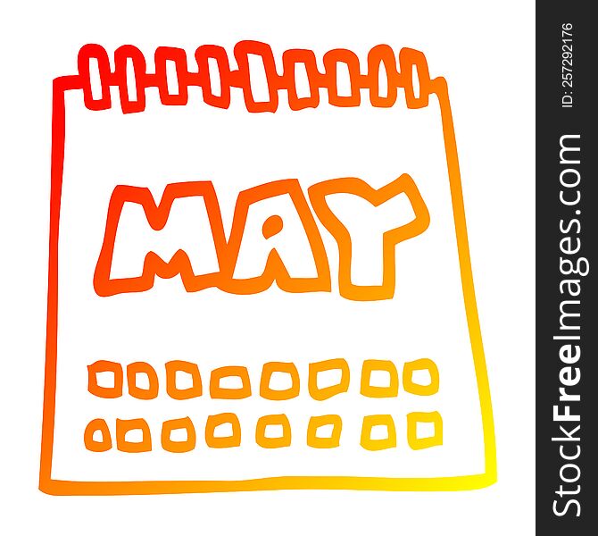 warm gradient line drawing cartoon calendar showing month of may