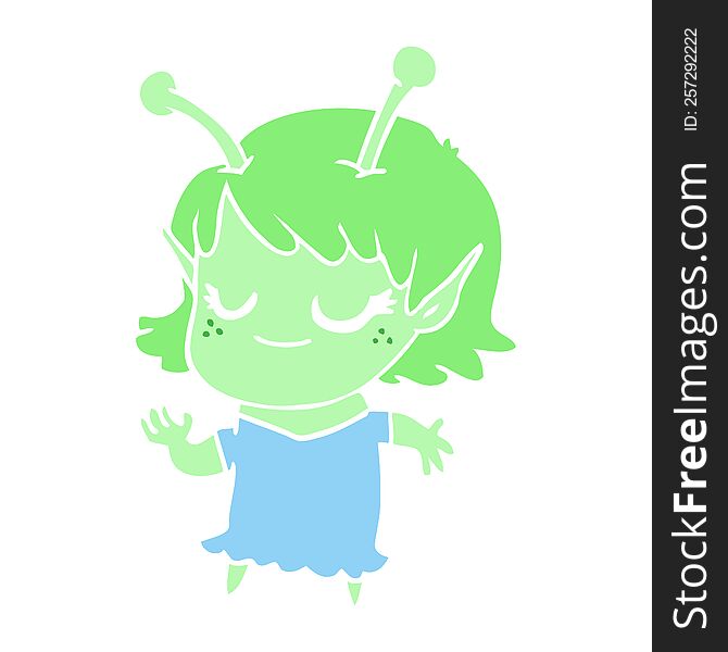 smiling alien girl flat color style cartoon