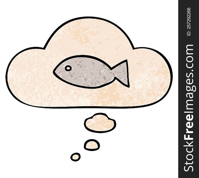 Cartoon Fish Symbol And Thought Bubble In Grunge Texture Pattern Style