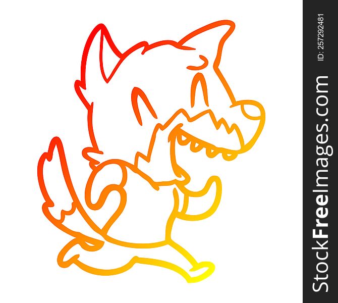 warm gradient line drawing of a laughing fox running away