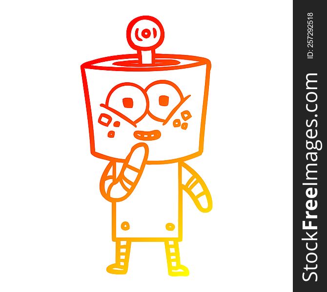 warm gradient line drawing of a happy cartoon robot giggling