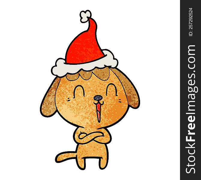 Cute Textured Cartoon Of A Dog Wearing Santa Hat