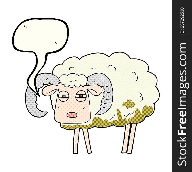 freehand drawn comic book speech bubble cartoon ram covered in mud
