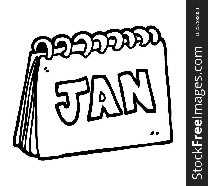 line drawing cartoon calendar showing month of january