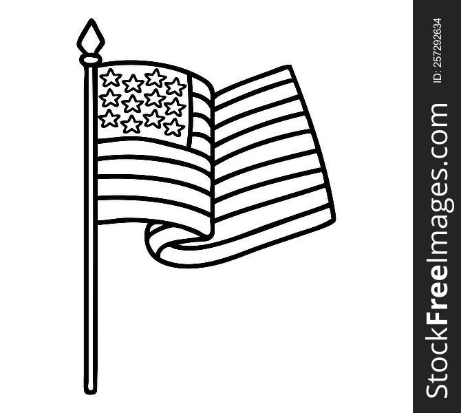 tattoo in black line style of the american flag. tattoo in black line style of the american flag