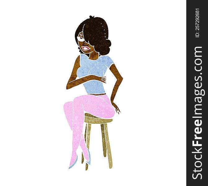 cartoon woman sitting on bar stool