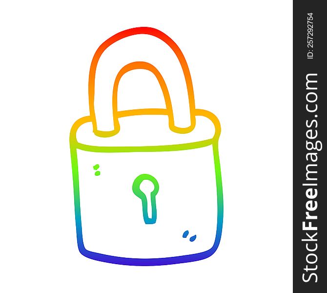 rainbow gradient line drawing of a cartoon padlock