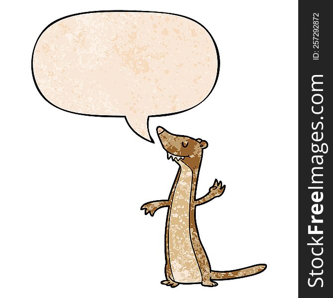 cartoon weasel with speech bubble in retro texture style