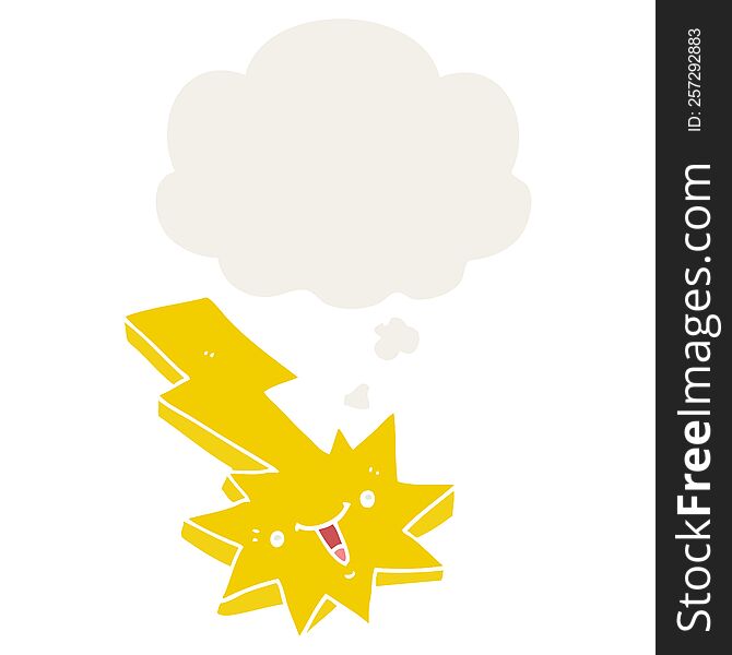 Cartoon Lightning Strike And Thought Bubble In Retro Style