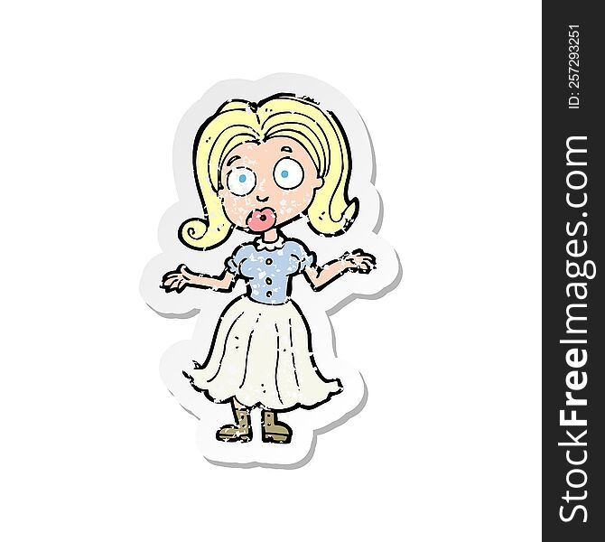 retro distressed sticker of a cartoon confused girl