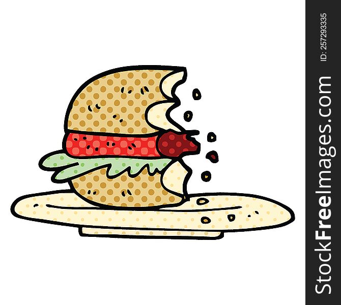 Comic Book Style Cartoon Half Eaten Burger